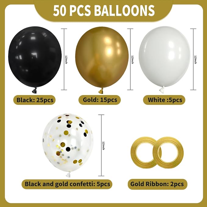 Black White Gold Balloons Set - Image 7