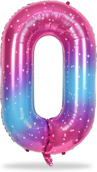 40 In Rianbow Large Numbers Balloons 0-9, Self Inflating Gradient Blue Pink - Image 8