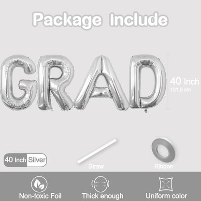 40 Inch Silver GRAD Balloons, High School College Congrats Grad Class of 2026 - Image 2