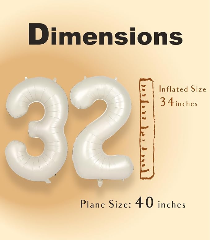 SUWEN 40 Inch Large Cream White 32 Balloon Numbers Big Foil Helium Number - Image 5