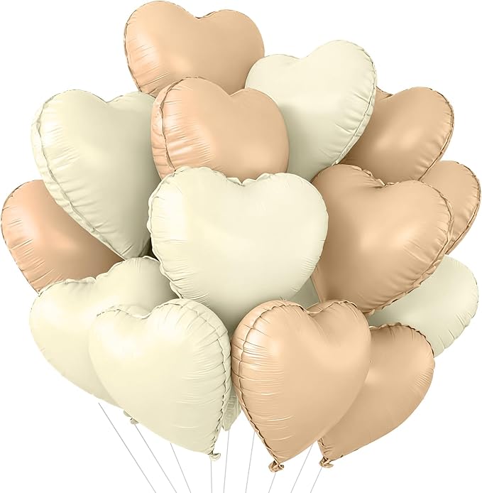 TONIFUL 30 Pcs Apricot White Heart Balloons 18Inch Heart Shape Foil Balloon | by TONIFUL