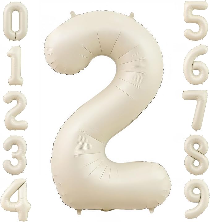 Cream 2 Balloon Number 40 Inch Cream White Number 2 Balloon Helium Mylar 2 by BBPOOL