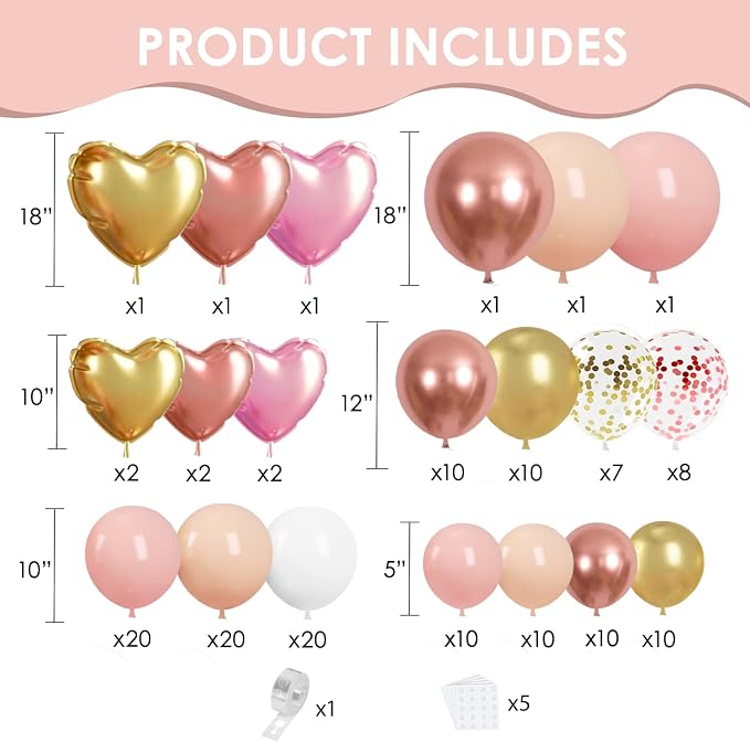Rose Gold Pink White Balloon Arch Kit, - Image 2