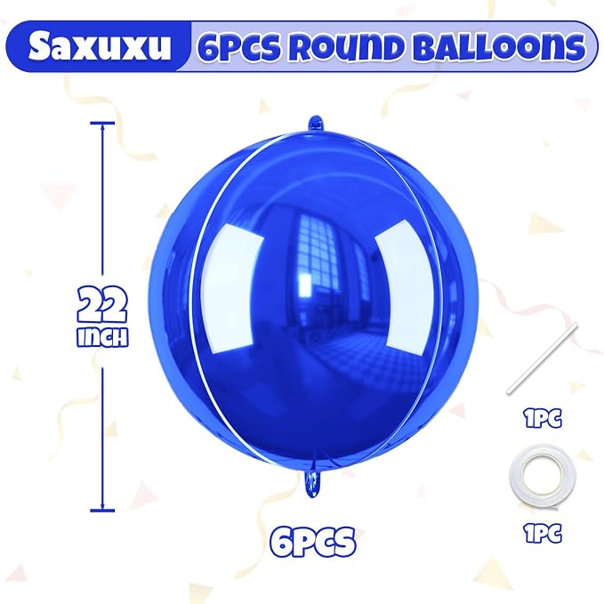 Royal Blue Giant 4D Foil Balloons, 22 Inch Big Round Foil Balloon - Image 2