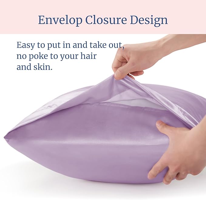 BEDELITE Satin Pillowcase for Hair and Skin, Super Soft Similar to Silk Pillow Cases 4 Pack with Envelope Closure, Cooling Pillowcases for Women Men (20"x26" Standard Size, Lavender)