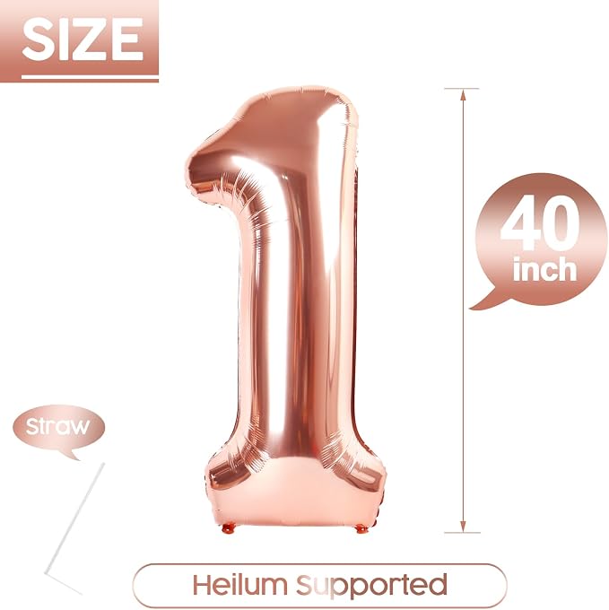 1 Balloon - Rose Gold Birthday Number Balloons, 40 Inch Party Decorations | - Image 5