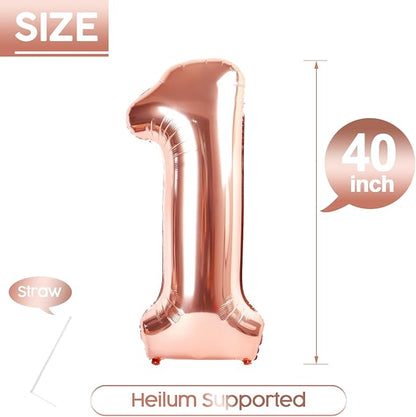 1 Balloon - Rose Gold Birthday Number Balloons, 40 Inch Party Decorations | - Image 5
