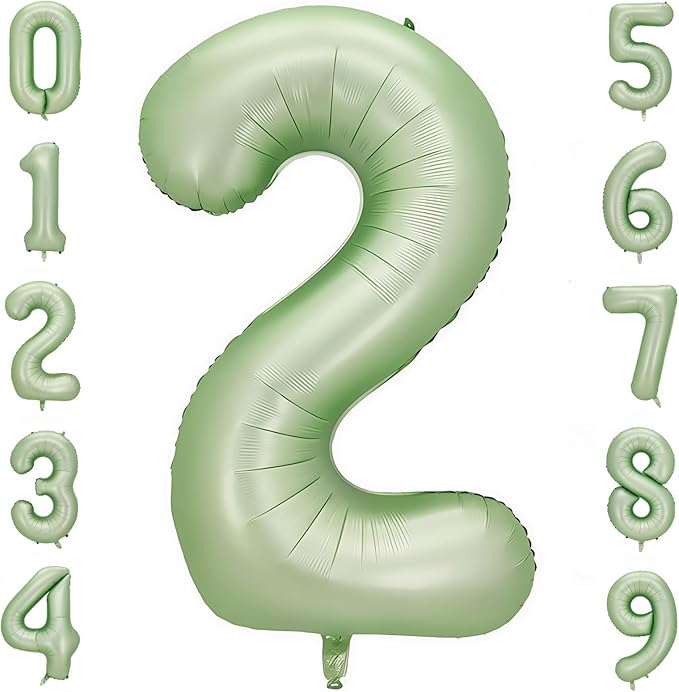 Sage Green 2 Number Balloon, Olive Green 2 Balloons 40 Inch Large Helium Foil by BBPOOL