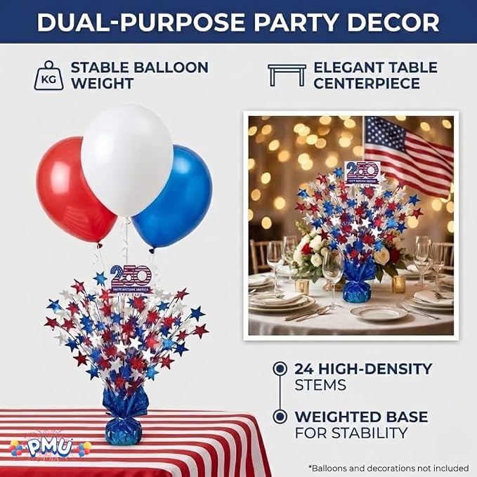PMU 3 Pcs 250th Anniversary Patriotic Star Metallic Foil Spray Centerpiece Red - Image 3