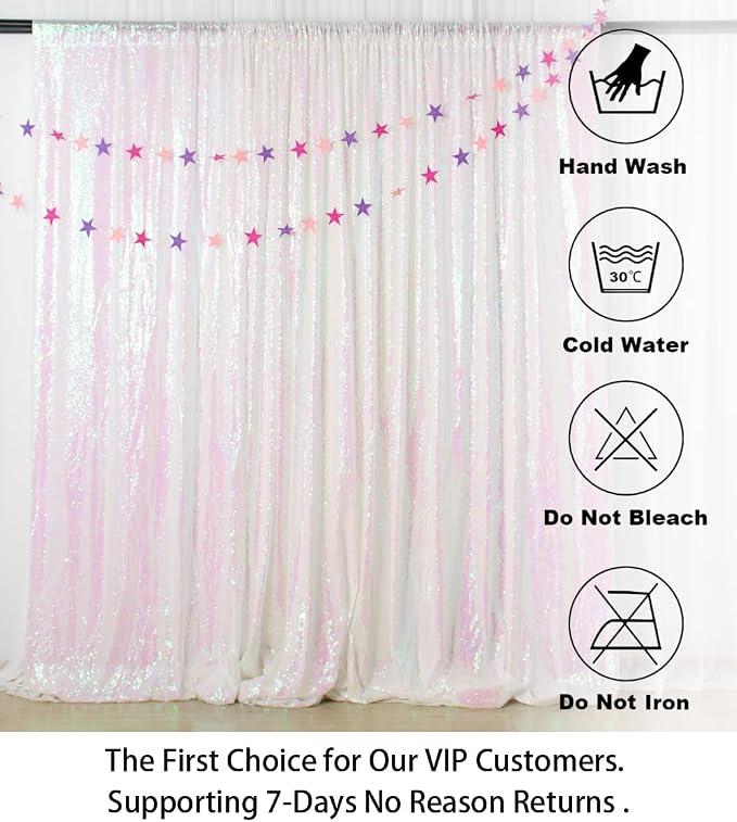 ShinyBeauty Sequin Backdrop 7FTx7FT Iridescent White Shimmer Wall Drapes - Image 6