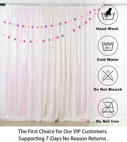 ShinyBeauty Sequin Backdrop 7FTx7FT Iridescent White Shimmer Wall Drapes - Image 6
