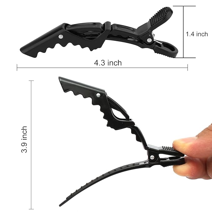 Ondder 14 Pack Alligator Hair Clips - Salon Pro Sectioning and Cutting Clips for Hairstyling, Hair Coloring, Barbers - Large Gator Clips for Women, Men, and Teens - Black, Pink