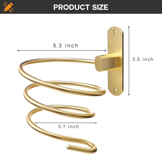 Bathroom Hair Dryer Holder Hair Care Tools Holder Wall Mount (Gold)