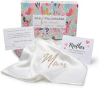 Mom Silk Pillowcase with Mom Embroidery for Mother's Day, for Mom, Wife, Daughter or Sister, Mother's Day Insert Card with Gift Box