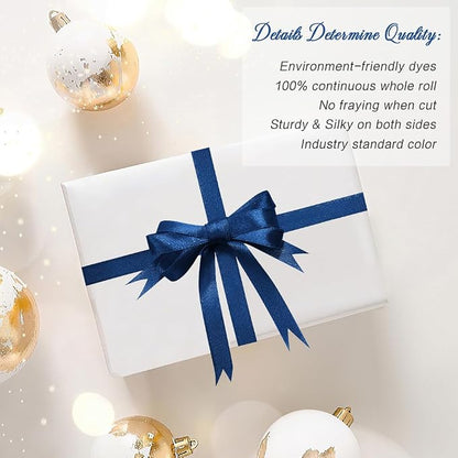 Navy Blue Ribbon Christmas Ribbon 3/8 in 25 Yards Dark Blue Ribbons - Image 4