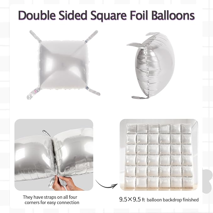 36pcs Pearl White Square Foil Balloons Backdrop Kit - Image 2