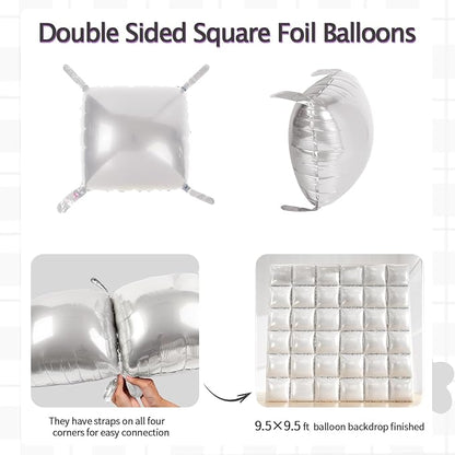 36pcs Pearl White Square Foil Balloons Backdrop Kit - Image 2