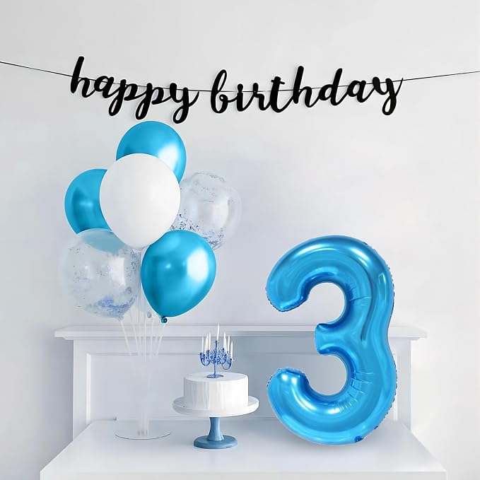 Blue 3 Number Balloon, 40 Inch, Premium Mylar, - Image 5