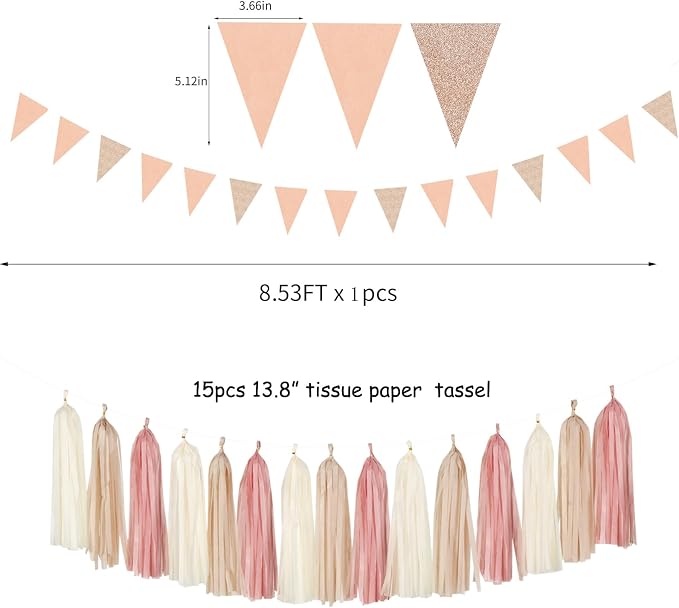Pink Champagne-Peach Rose-Gold Boho Party Decorations - Image 2