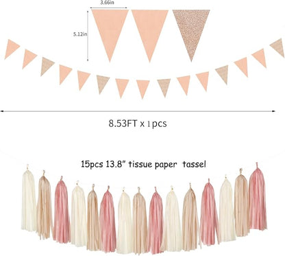 Pink Champagne-Peach Rose-Gold Boho Party Decorations - Image 2