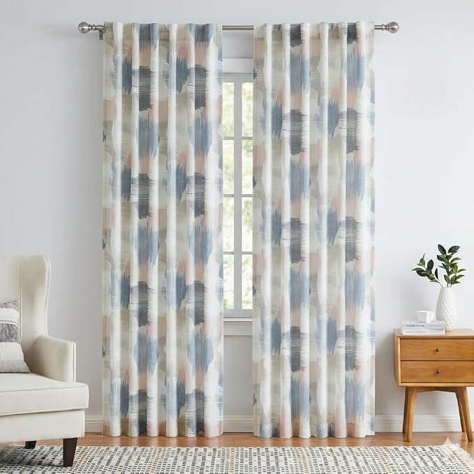 Kayne Studio Blue Pink Boho Abstract Rod Pocket Semi Sheer Curtains 84 Inch | - Image 2