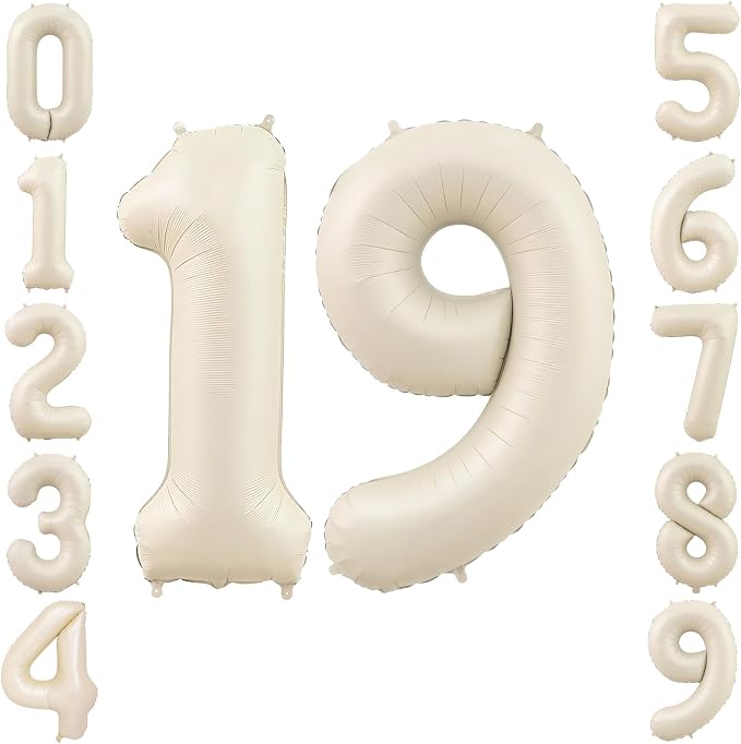 40" Beige Foil Number 19 Balloon by TNCDJKPA
