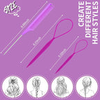 TsMADDTs 3Pack Hair Loop Tool Set with 2PCS French Braid Tool Loop 1PCS Rat Tail Comb Metal Pin Tail Braiding Comb for Hair Styling, Purple