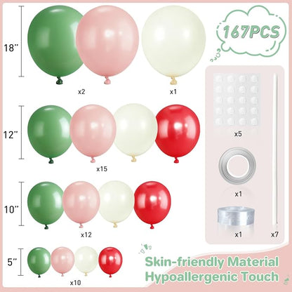 Sage Green Pink Red Balloon Arch Garland Kit - Image 2