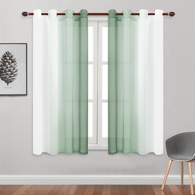 DWCN Light Sage Faux Linen Ombre Sheer Curtains - Image 2