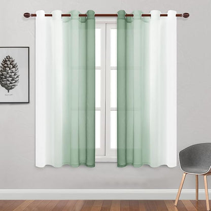 DWCN Light Sage Faux Linen Ombre Sheer Curtains - Image 2