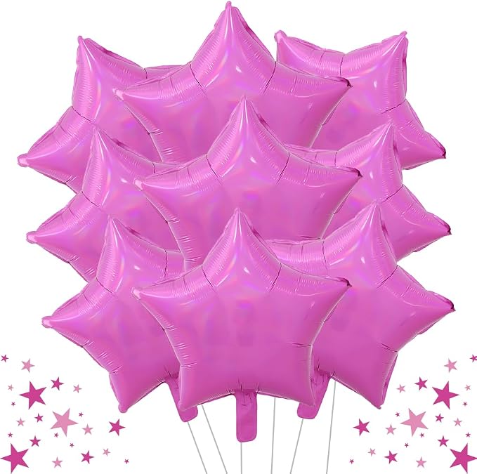 TONIFUL 15 Pcs Star Shaped Balloons 18Inch Iridescent Hot Pink Foil Balloon | by TONIFUL