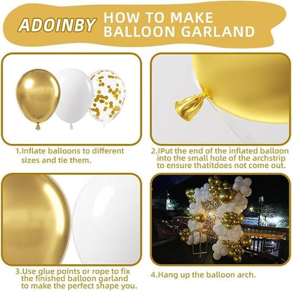 White and Gold Balloon Arch Kit, 22 18 12 10 5 Inch Different Size Balloons - Image 3