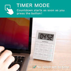 dretec One-Push Timer, Just Press, Easy, Time Saving, Interval, Silent, Kitchen Timer, Digital, Magnet, Stand, Light, Study, Muscle Training, Sports, White