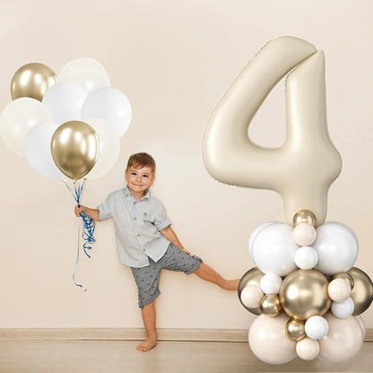 40 Inch Cream Number 4 Balloon for 4th Birthday Decoration Beige White Sand - Image 3