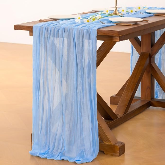 Cheesecloth Table Runner Summer Boho Wedding Birthday Party Home Decor | Blue - Image 4