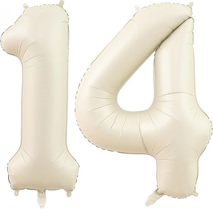 Cream Number 14 Balloons, 40 Inch 14 Balloons Giant Helium Foil Mylar Beige 14 by BBPOOL