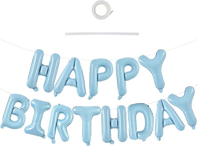 TONIFUL 16 Inch Pastel Blue Happy Birthday Balloons Banner Decor by TONIFUL