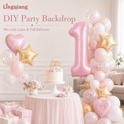 Pastel Pink 1 Balloons, 40 Inch Giant Light Pink Helium Foil Number 0-9 - Image 7