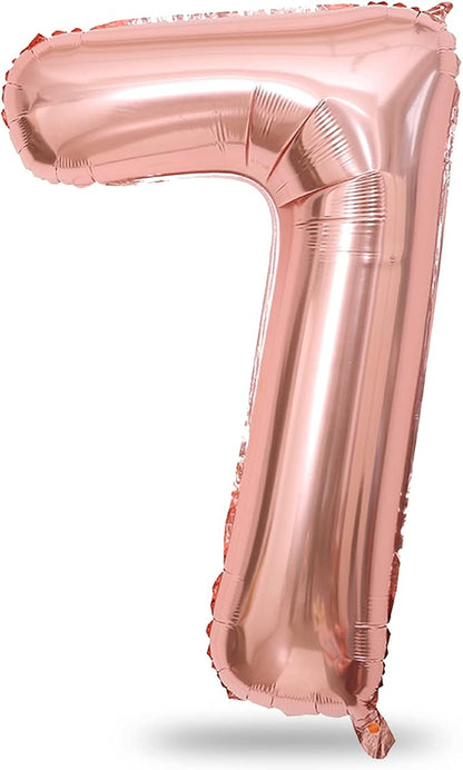 Rose Gold Number Balloons, 40inch Large Number 7 Foil Mylar Helium Balloons by Lingqiang