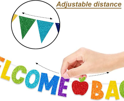 Welcome Back to School Banner Colorful Back to School Decorations Glitter First - Image 7