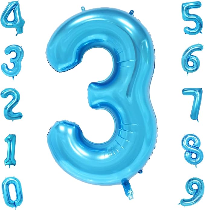 Blue 3 Number Balloon, 40 Inch, Premium Mylar, by Unknown