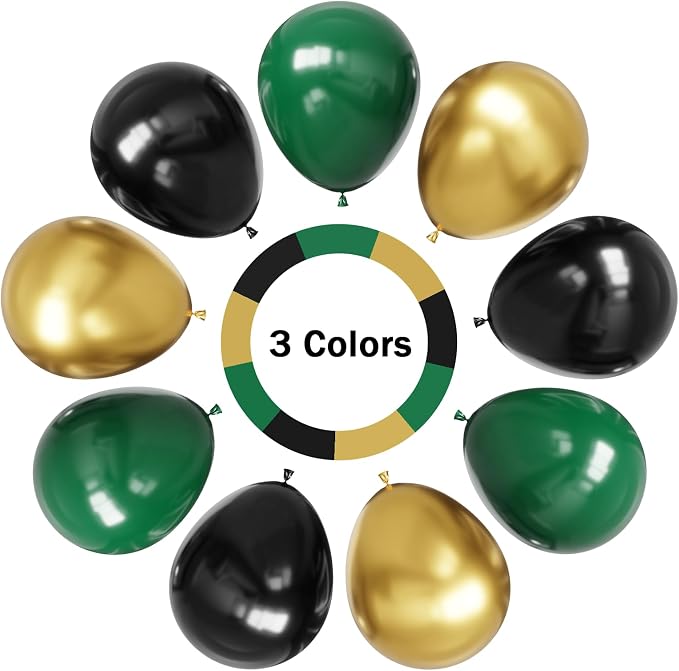 Green and Gold Balloons, 12 inch Gold Balloons and Black Balloons - Image 3