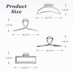 4 Pcs Large Metal Hair Claw Clips for Women, Non-slip Claw Clips with Strong Hold Jaw, Fashion Accessories for Thin Thick Long Curly Hair (Silver1)