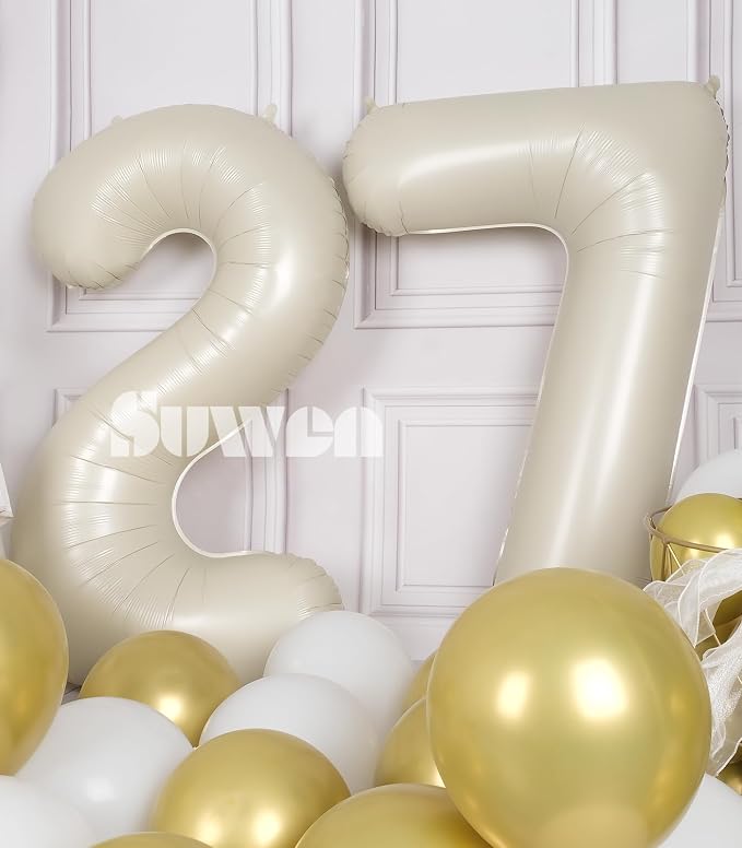 SUWEN 40 Inch Large Cream White 27 Balloon Numbers Big Foil Helium Number - Image 4