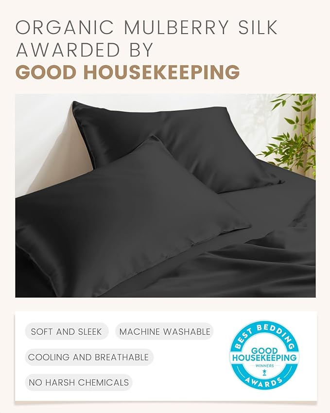 THXSILK 100% Pure Mulberry Silk Pillowcase for Hair and Skin - Natural Mulberry Silk Dual Sides, Silk Body Pillow Case with Hidden Zipper, 1pc, Body Size 20"x54", Black