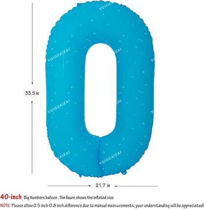 40 IN Blue Birthday Number 0 Balloon Fluorescent Blue Helium Foil Balloon | - Image 2