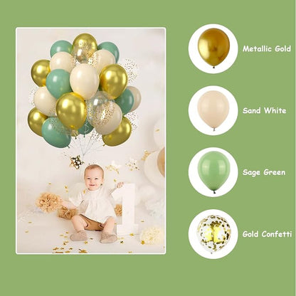 Sage Green Gold Balloons, 12 Inch Olive Avocado Retro Green Beige Sand White - Image 7