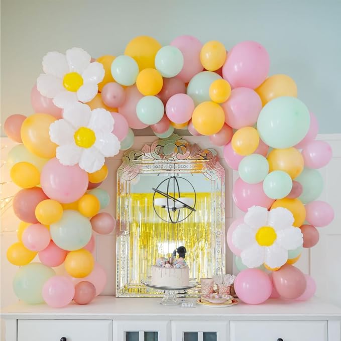 Daisy Balloon Garland Arch Kit, Retro Yellow Pink Green Hippie Boho Balloons - Image 3
