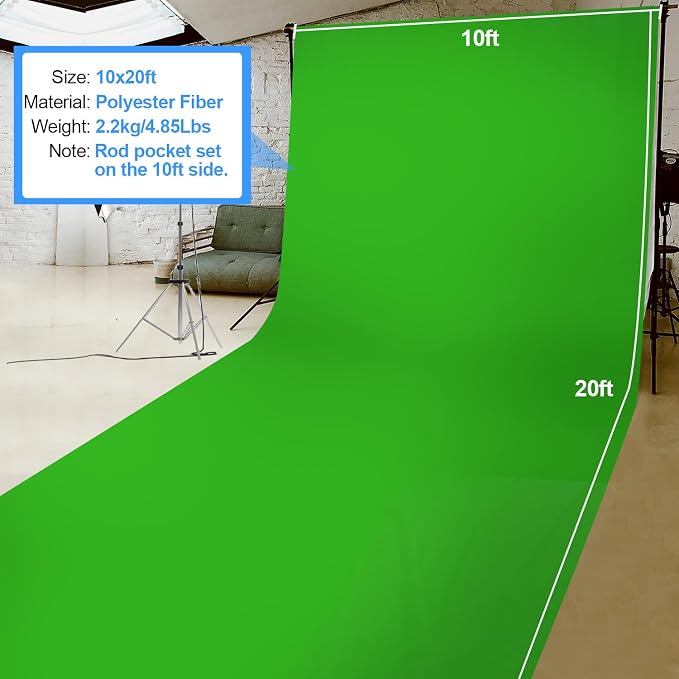 Hemmotop Chromakey Green Screen Backdrop, 10x20ft Large Background Fabric | - Image 7