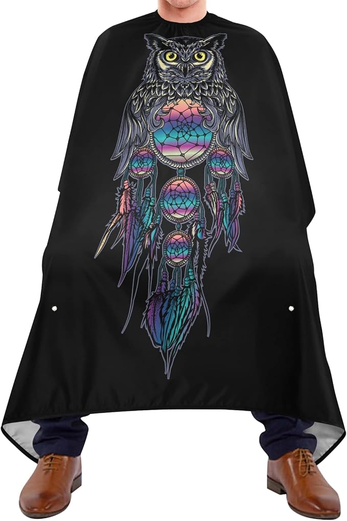 ALAZA Owl Dreamcatcher Barber Cape for Men Women, Waterproof Haircut Apron Beard Shaving Bib Hair Cutting Cloth 55 x 65 Inch
